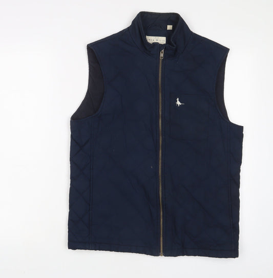 Jack Wills Mens Blue Gilet Jacket Size S Zip - Logo, Embroidered
