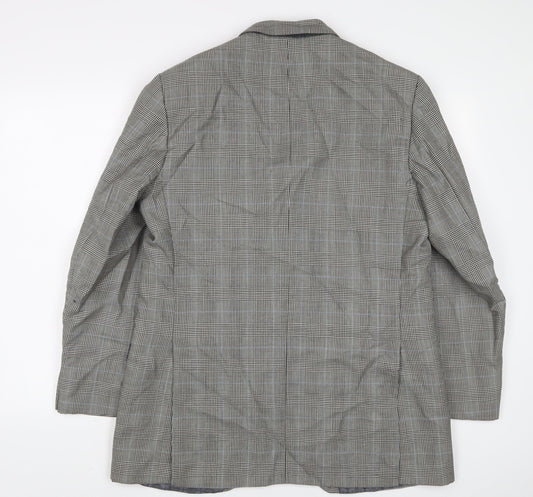 T. Bickerdyke & Sons Mens Grey Plaid Polyester Jacket Suit Jacket Size 40 Regular