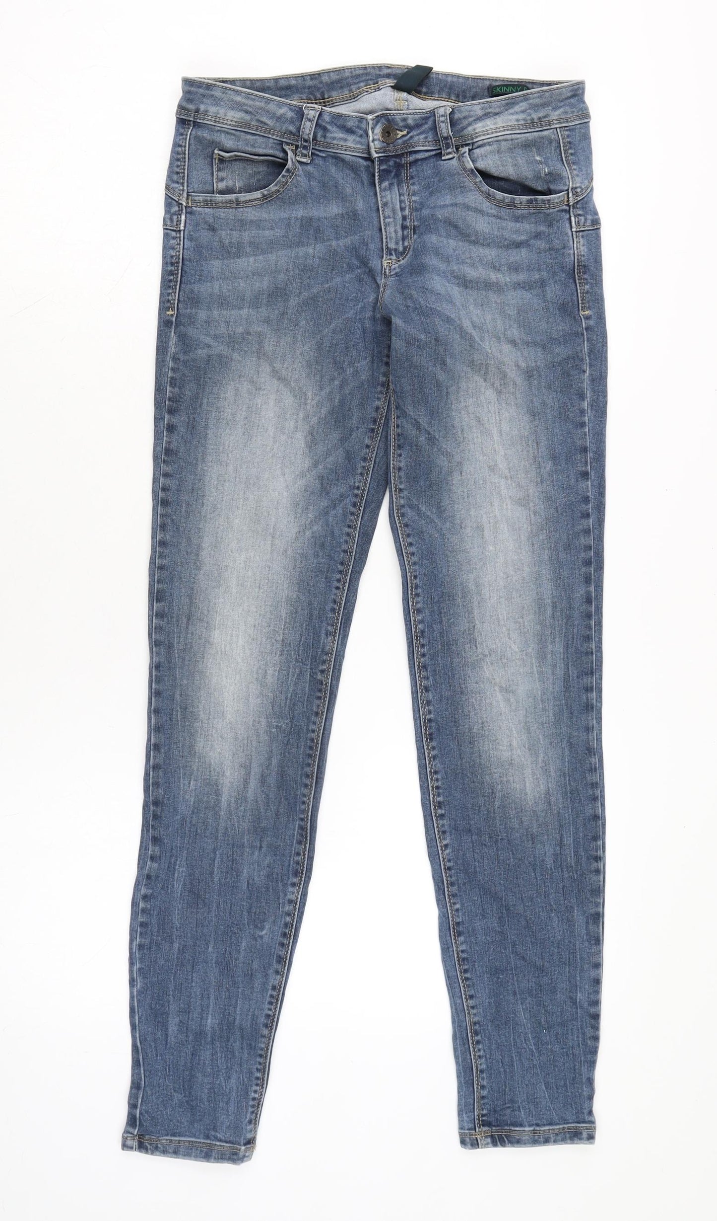 Benetton Womens Blue Cotton Blend Skinny Jeans Size 23 in L28 in Regular Zip