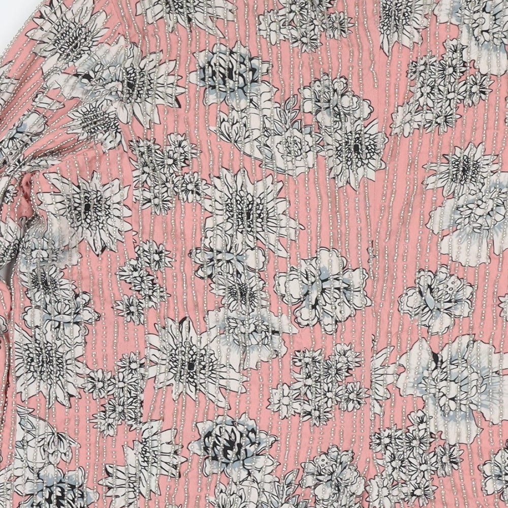 ASOS Womens Pink Floral Jacket Blazer Size 12 - Beaded Detail