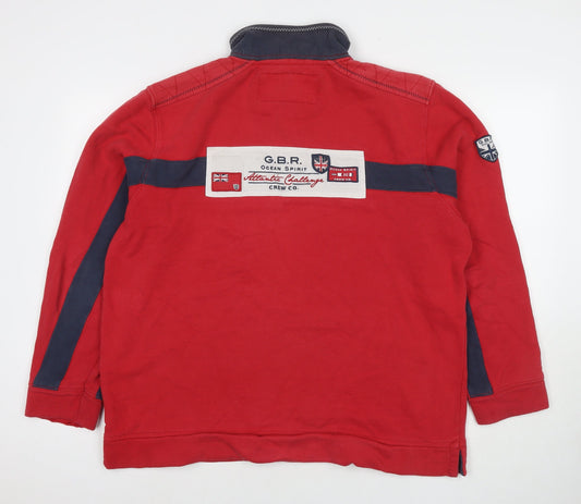 Crew Clothing Mens Red Cotton Henley Sweatshirt Size L - Logo