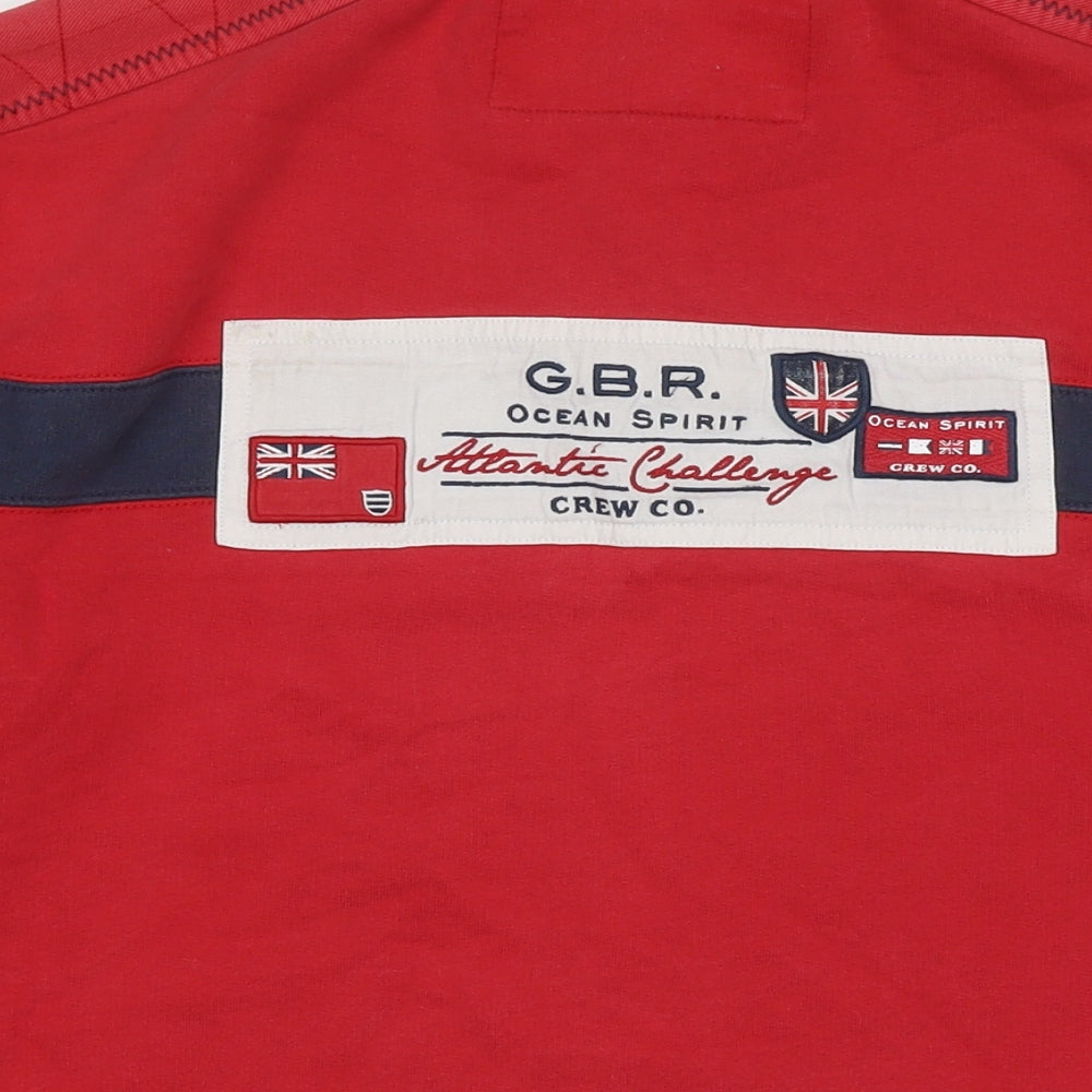 Crew Clothing Mens Red Cotton Henley Sweatshirt Size L - Logo