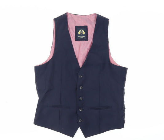 Marc Darcy Mens Blue Polyester Jacket Suit Waistcoat Size 40 Regular