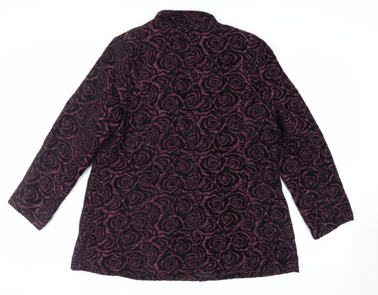 TIGI Womens Purple Floral Overcoat Coat Size 14 Button - Size 14-16