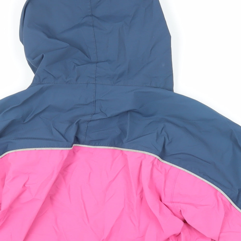 Brand and care label for Hush Baby girls’ pink rain coat coat, size 4, years zip - hooded