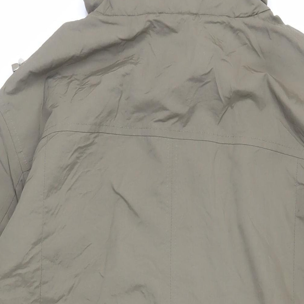 Brand and care label for NuAge women’s green jacket, size UK 20, zip - hooded zipped pockets
