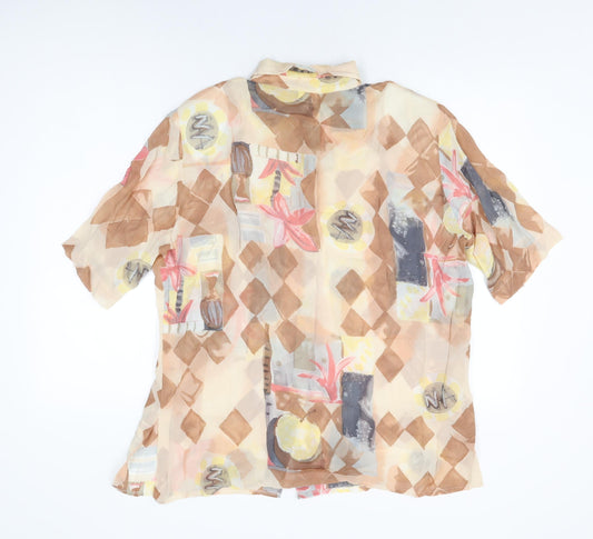 Womens UK Size 16 Watercolours Multicoloured Viscose Button-Up