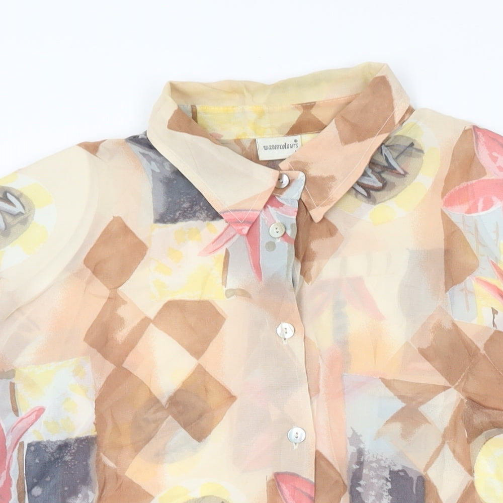 Watercolours Womens Multicoloured Geometric Viscose Basic Button-Up Size 16 Collared