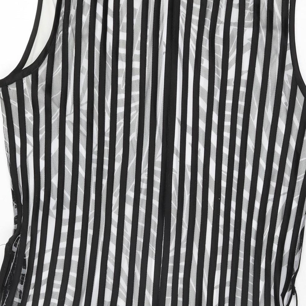 Roman Womens Black Geometric Polyester A-Line Size 12 Round Neck Zip