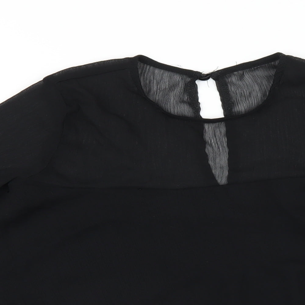 Nobody's Child Womens Black Polyester Basic T-Shirt Size 6 Round Neck
