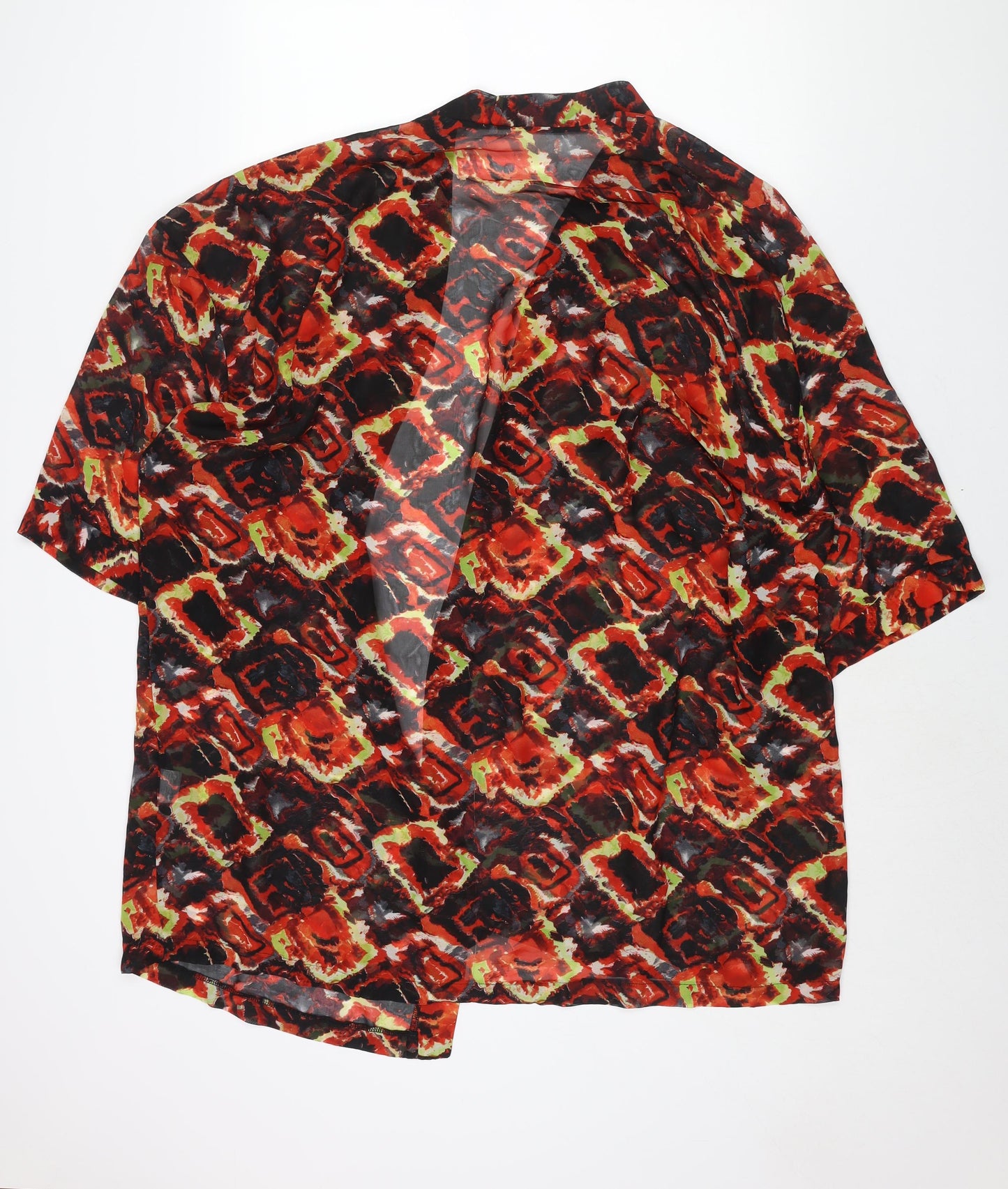 Reclaimed Vintage Womens Red Geometric Polyester Kimono Blouse Size S V-Neck - Semi Sheer