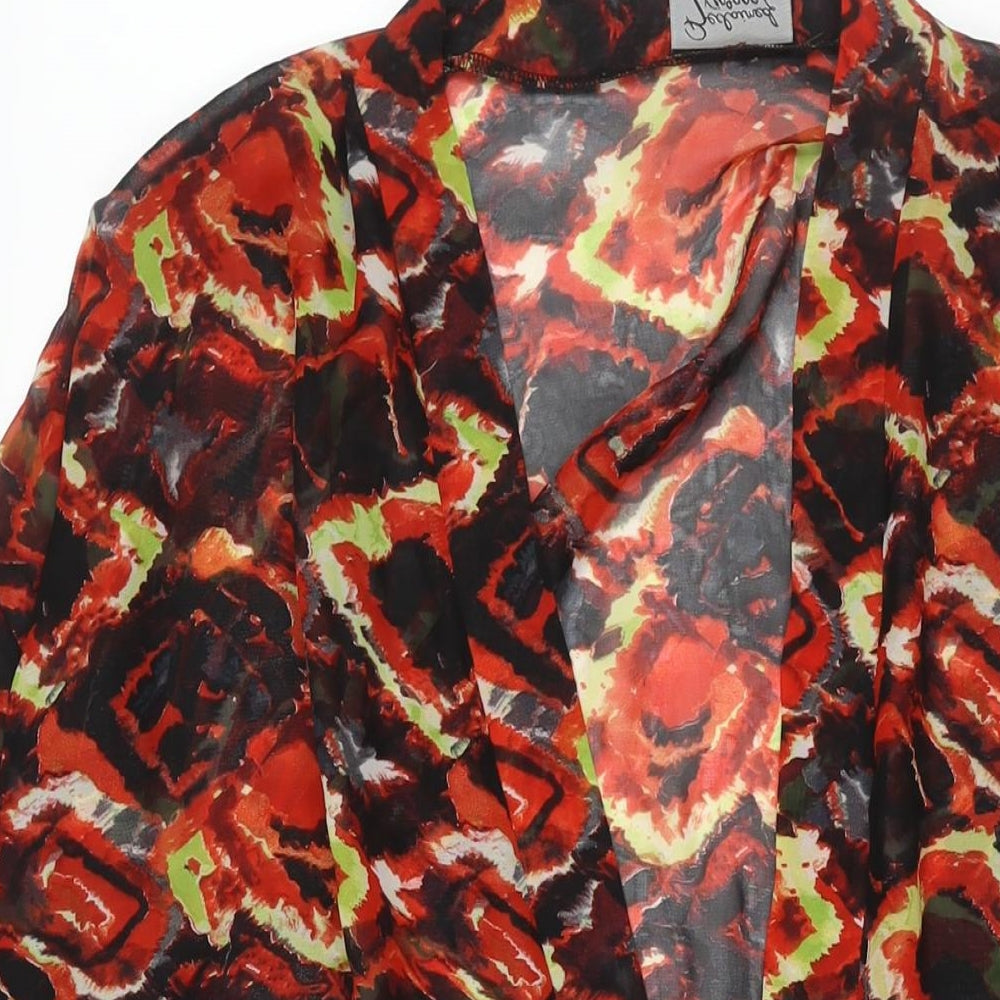 Reclaimed Vintage Womens Red Geometric Polyester Kimono Blouse Size S V-Neck - Semi Sheer