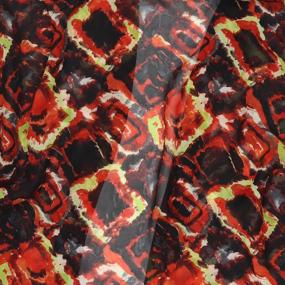 Reclaimed Vintage Womens Red Geometric Polyester Kimono Blouse Size S V-Neck - Semi Sheer