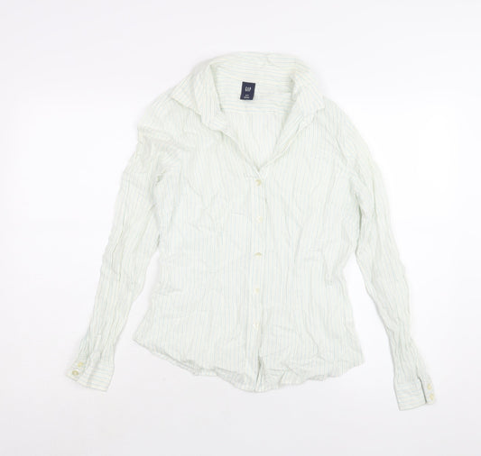 Gap Womens Ivory Striped Cotton Basic Button-Up Size S Collared
