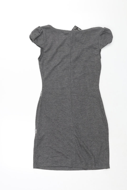 Ezia Womens Grey Polyester Mini Size 8 Round Neck Pullover - Sequin
