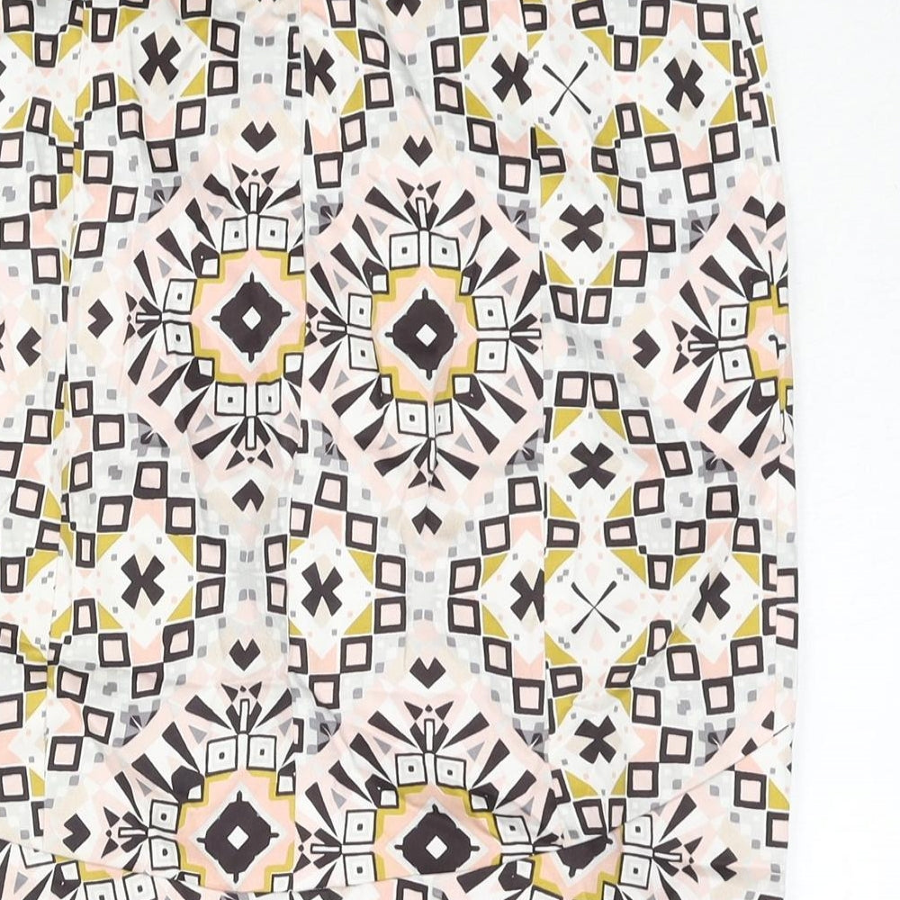 Brand and care label for French Connection women’s multicoloured geometric cotton straight & pencil skirt, size UK 8, zip