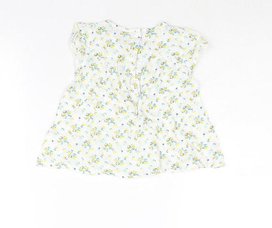 John Lewis Girls White Floral Cotton A-Line Size 2-3 Years Round Neck Button