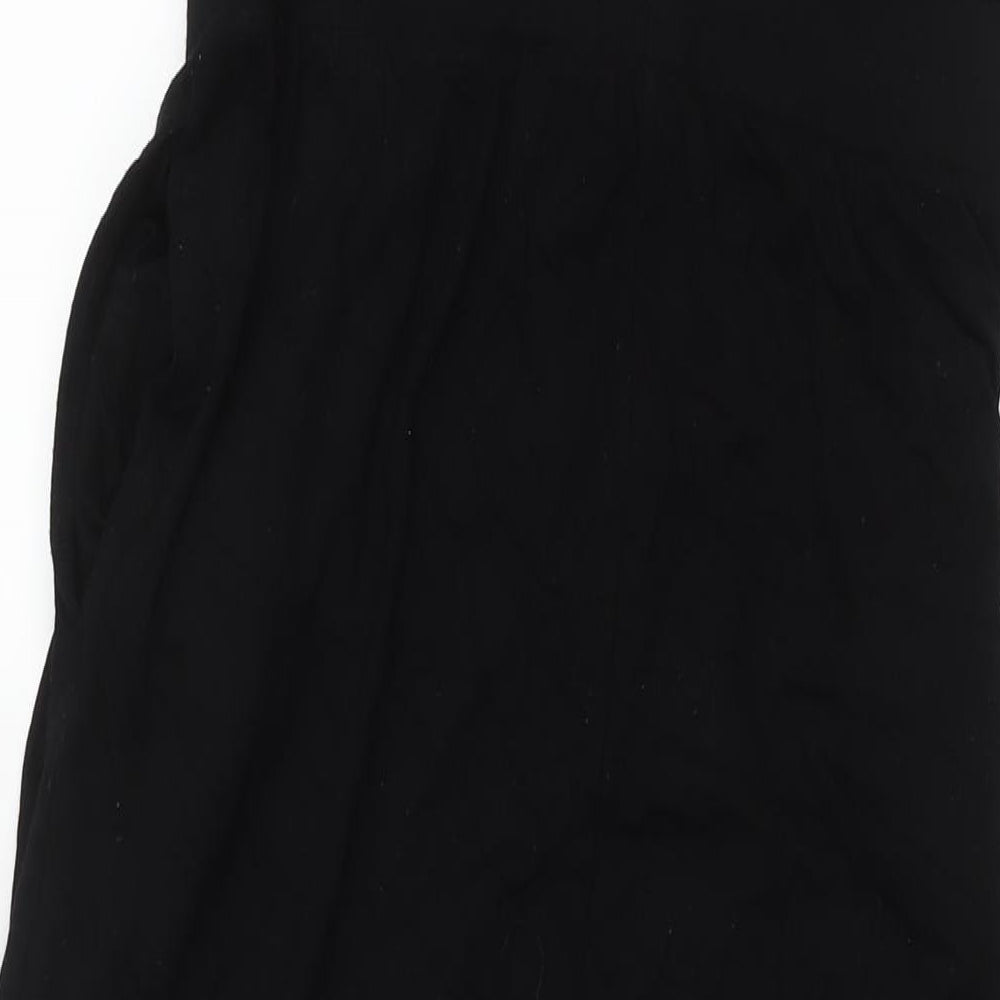 Brand and care label for ASOS women’s black viscose jumpsuit one-piece, size UK 12, 30-inch leg pullover