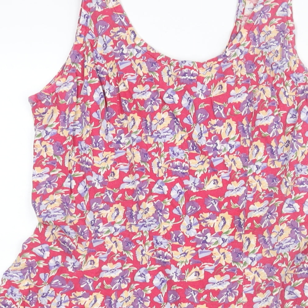 Brand and care label for C&A women’s pink floral cotton a-line, size UK 14, scoop neck pullover