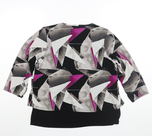 BASSINI Womens Black Geometric Polyester Basic Blouse Size 16 Round Neck - Layered