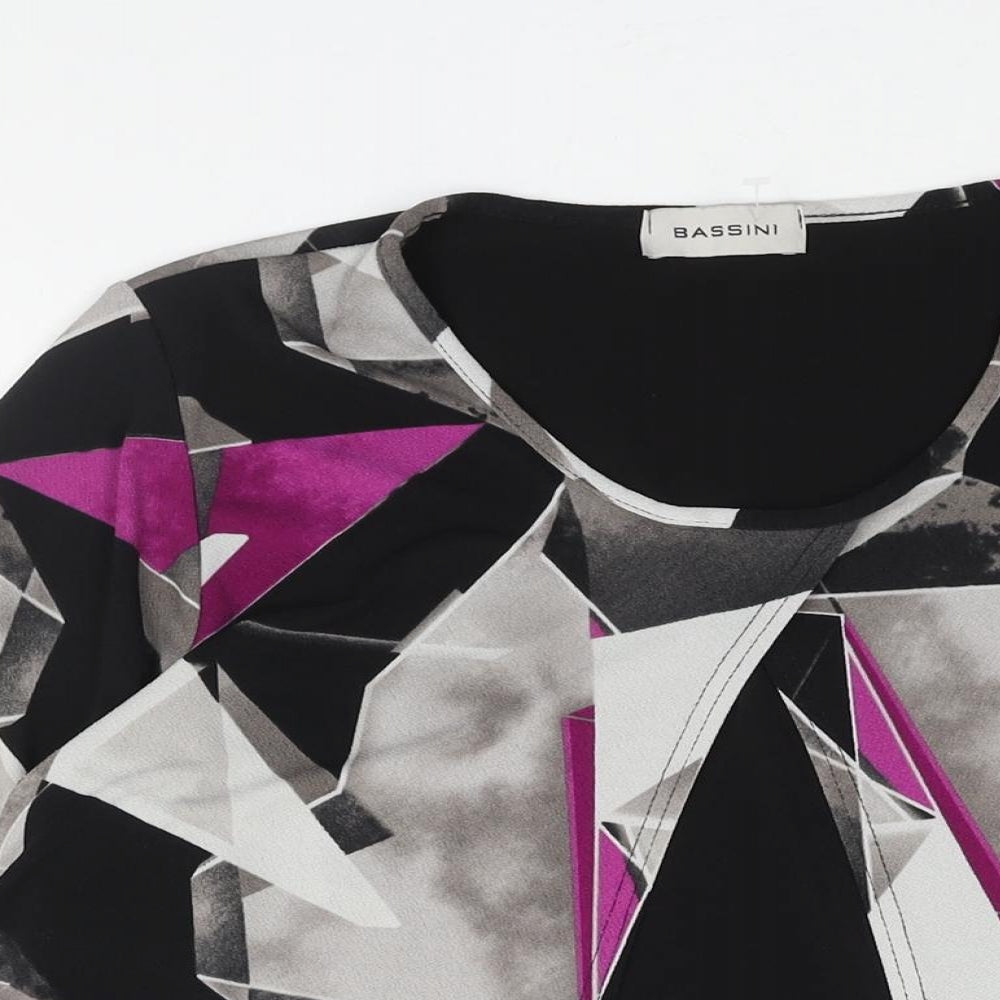 BASSINI Womens Black Geometric Polyester Basic Blouse Size 16 Round Neck - Layered