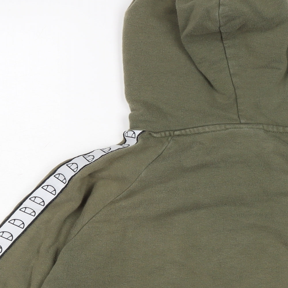 Brand and care label for Ellesse women’s green cotton pullover hoodie, size S