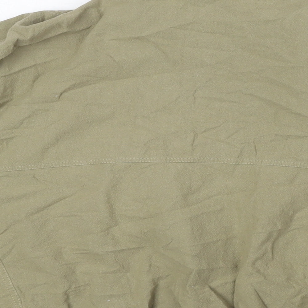 Pull&Bear Womens Green Herringbone Polyester Basic Button-Up Size M Collared - Breast Pockets