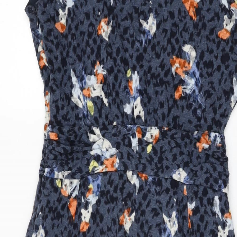 Marks and Spencer Womens Blue Geometric Cotton Shift Size 8 V-Neck Zip