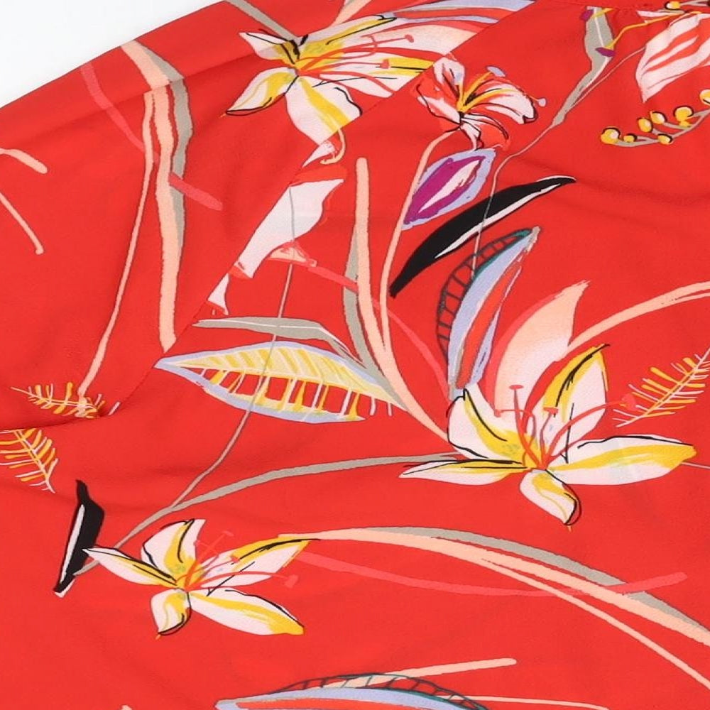 Marks and Spencer Womens Red Floral Polyester Basic Button-Up Size 18 V-Neck