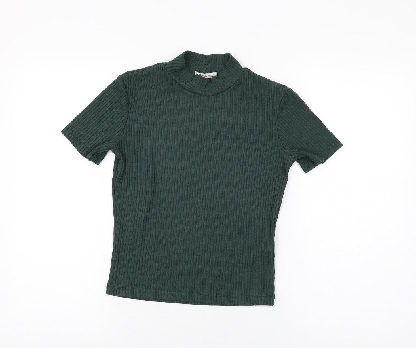 Pull&Bear Womens Green Polyester Basic T-Shirt Size M High Neck