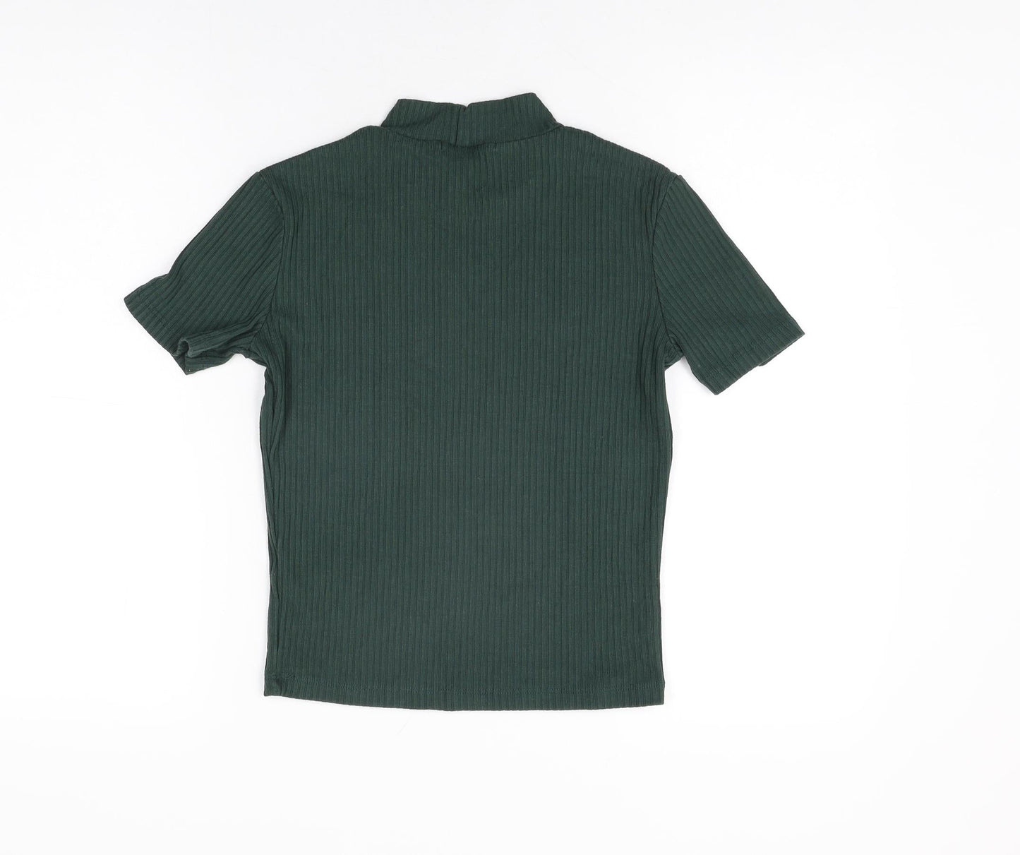 Pull&Bear Womens Green Polyester Basic T-Shirt Size M High Neck