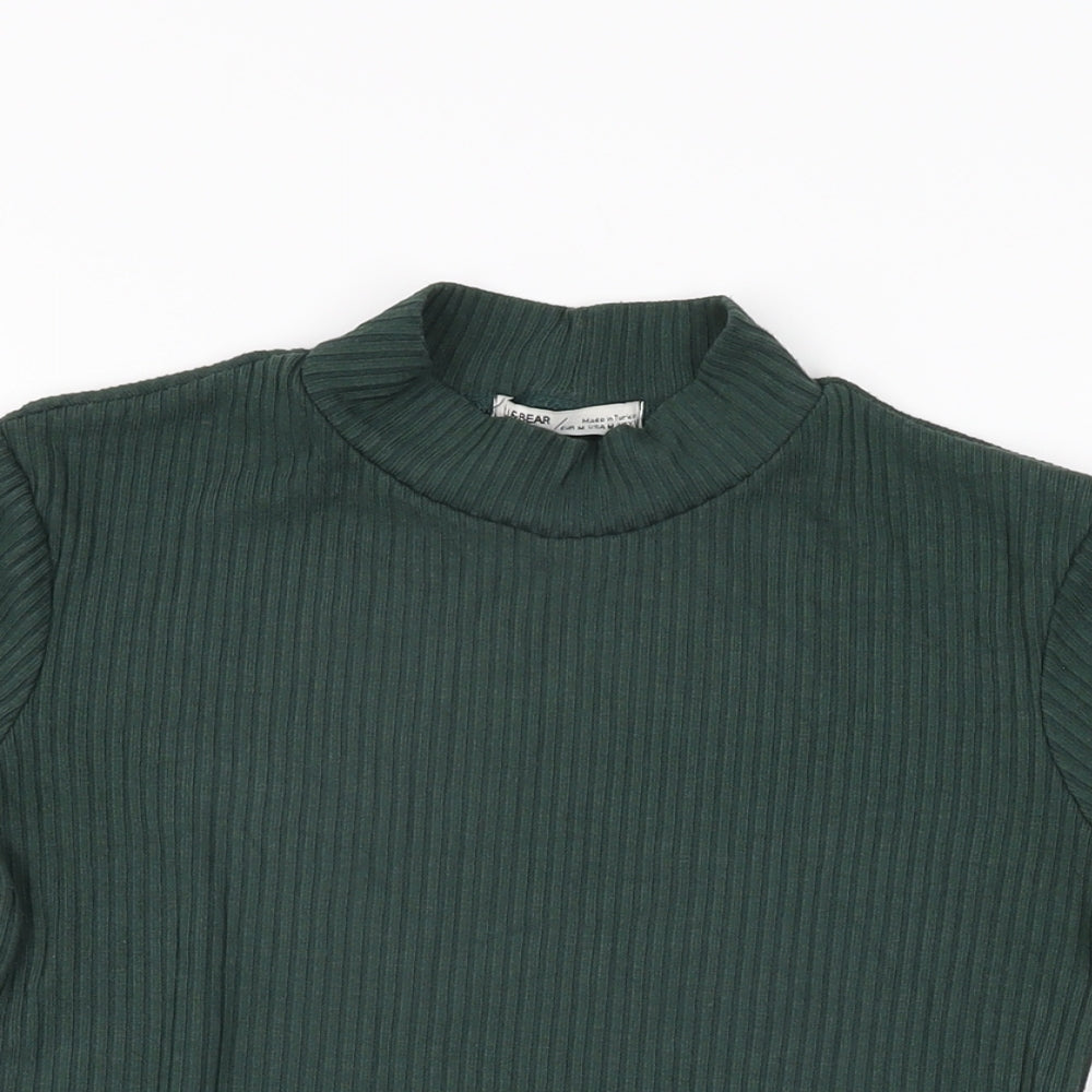 Pull&Bear Womens Green Polyester Basic T-Shirt Size M High Neck