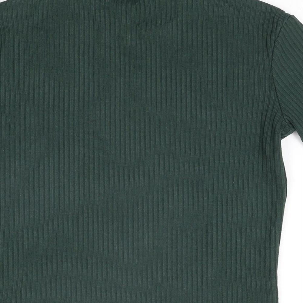 Pull&Bear Womens Green Polyester Basic T-Shirt Size M High Neck