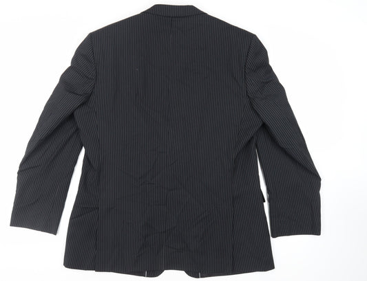 Burton Mens Black Striped Polyester Jacket Suit Jacket Size 46 Regular