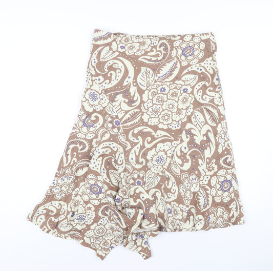 AMARANTO Womens Brown Geometric Linen A-Line Skirt Size 12 Zip