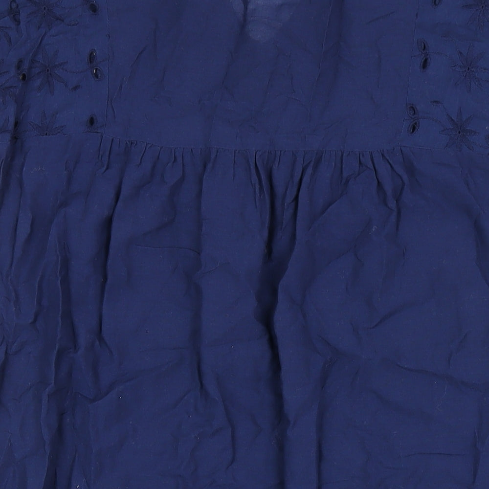 Brand and care label for Principles women’s blue cotton a-line, size UK 12, v-neck pullover