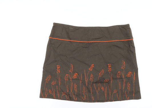 Nicola Quilter Womens Green Cotton A-Line Skirt Size 12 Zip