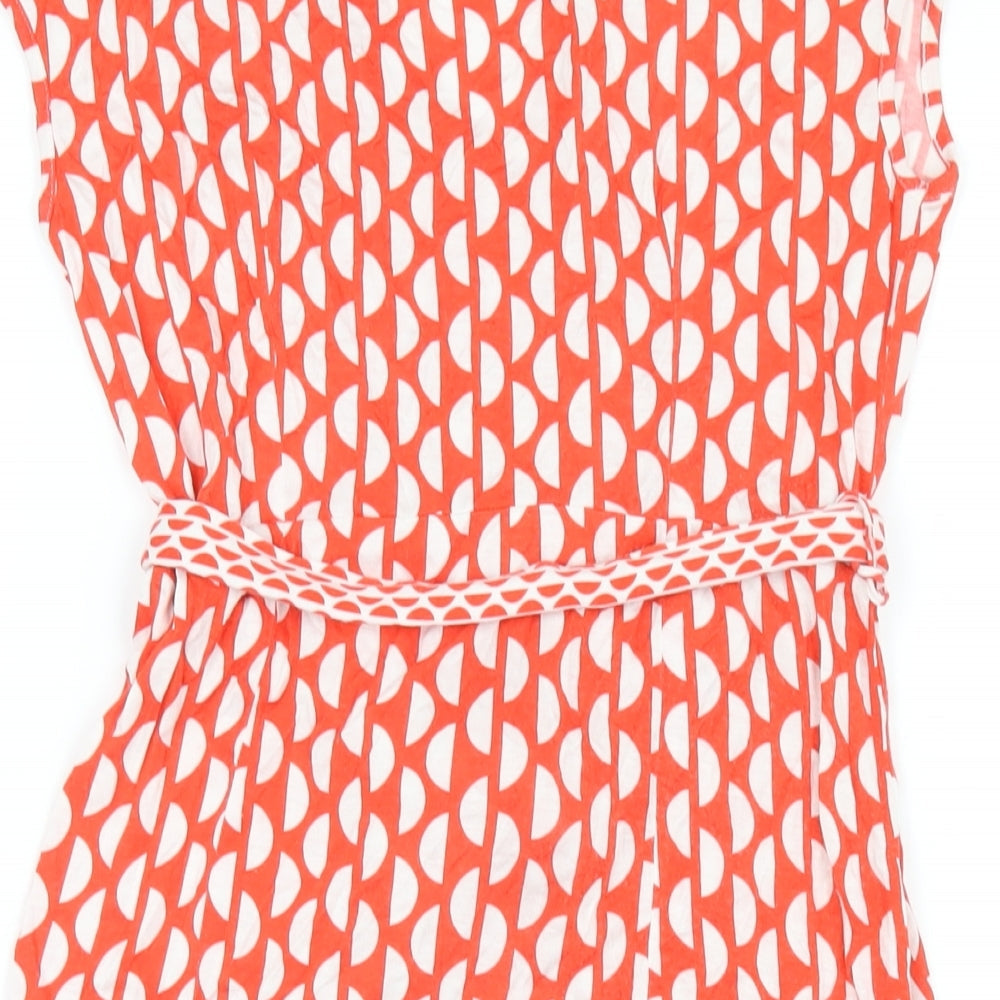 Brand and care label for Principles women’s red geometric viscose a-line, size UK 8, v-neck pullover
