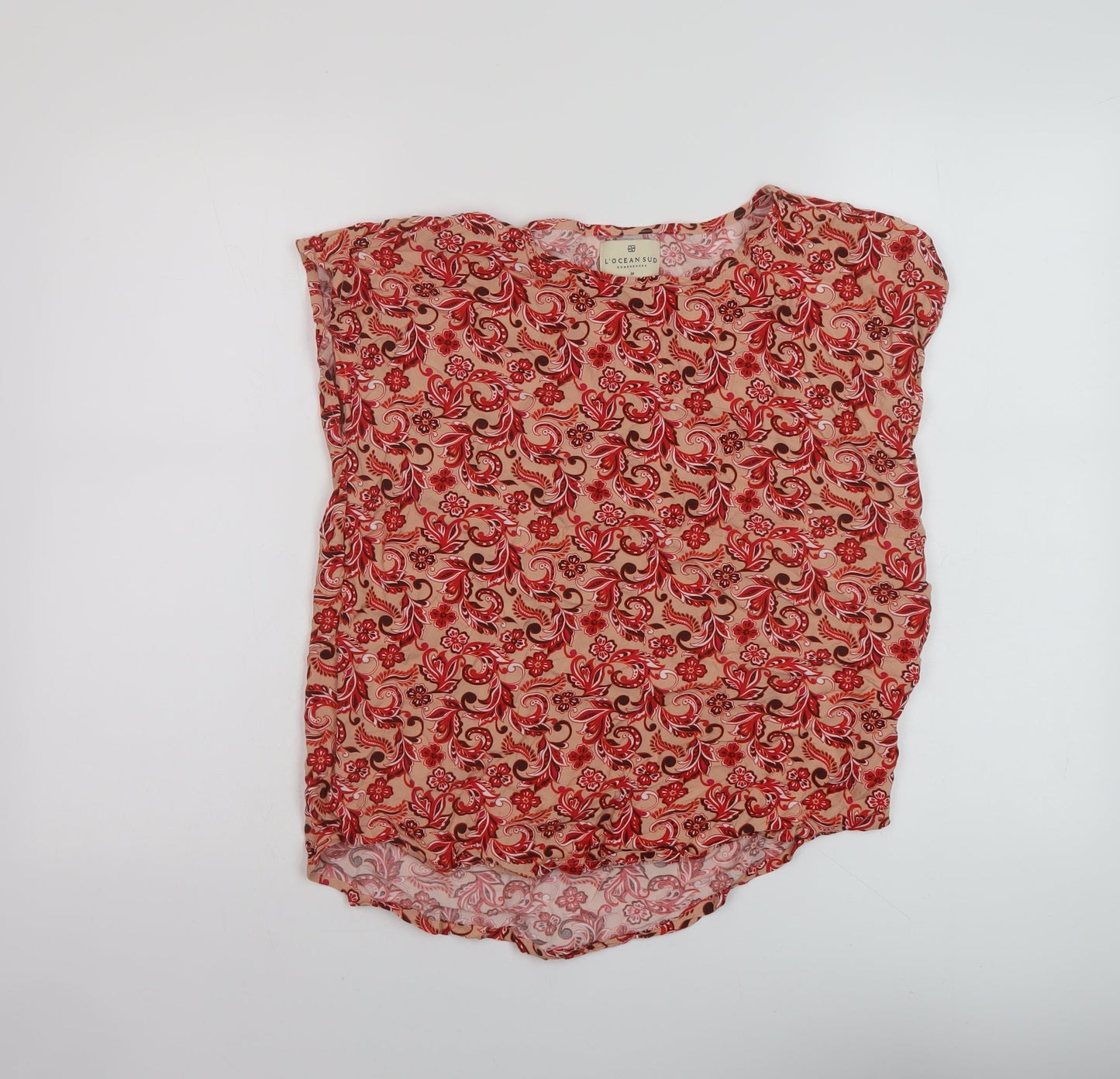 L'ocean Sud Womens Multicoloured Geometric Viscose Basic Blouse Size M Round Neck