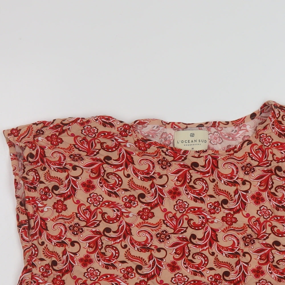 L'ocean Sud Womens Multicoloured Geometric Viscose Basic Blouse Size M Round Neck