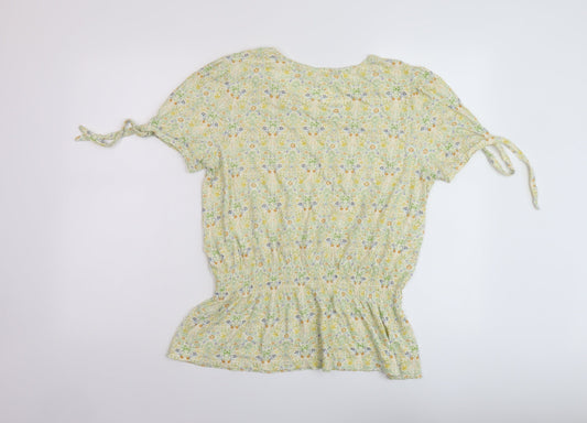 Fat Womens Green Floral Cotton Basic T-Shirt Size 12 Round Neck