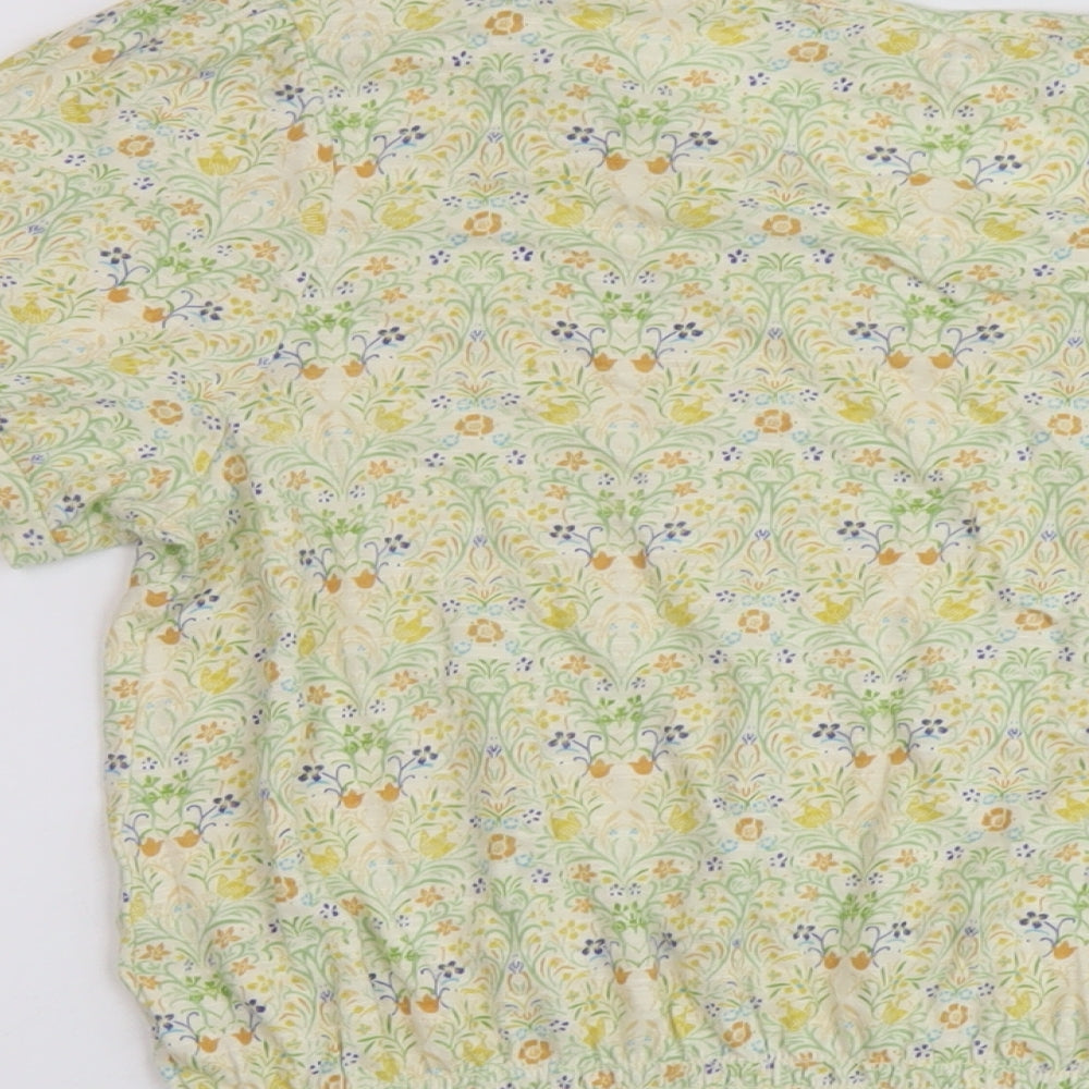 Fat Womens Green Floral Cotton Basic T-Shirt Size 12 Round Neck