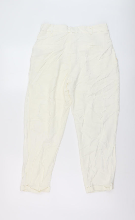 Zara Womens Ivory Viscose Chino Trousers Size S L24 in Regular Button