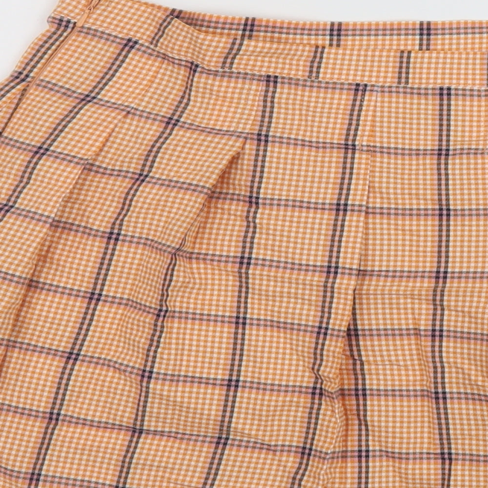 Brand and care label for ASOSO women’s orange plaid cotton skater skirt, size UK 16, zip