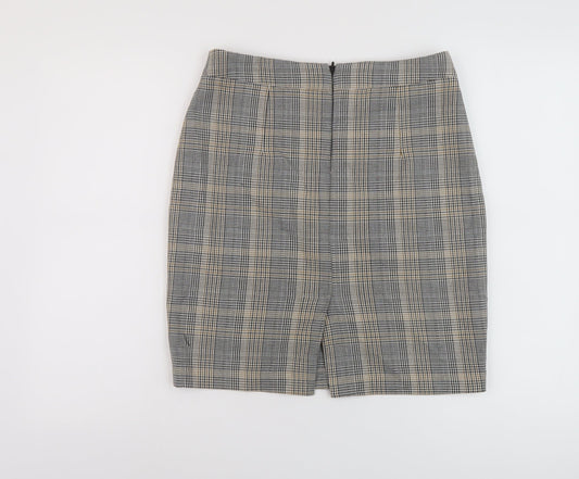 h7M Womens Grey Plaid Polyester Mini Skirt Size 10 Zip
