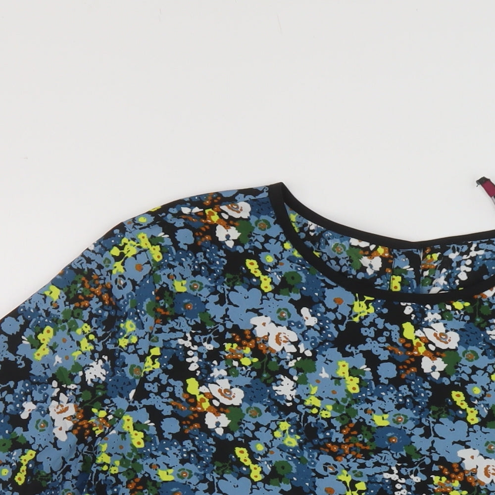 Therapy Womens Blue Floral Polyester Basic T-Shirt Size 12 Round Neck