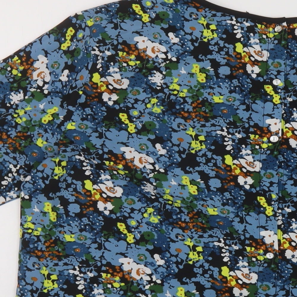 Therapy Womens Blue Floral Polyester Basic T-Shirt Size 12 Round Neck