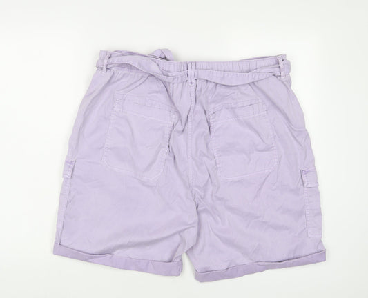 MARKS AND Womens Purple Cotton Paperbag Shorts Size 20 L6 in Regular Zip - Belted