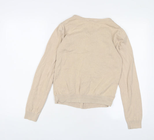 Hollister Womens Beige Crew Neck Cotton Cardigan Jumper Size S