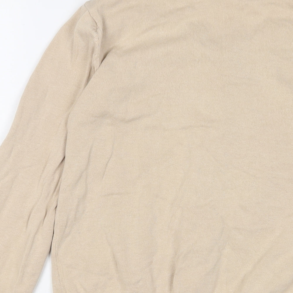 Hollister Womens Beige Crew Neck Cotton Cardigan Jumper Size S